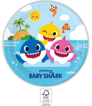 Baby Shark Fun in the Sun papírtányér 8 db-os 23 cm FSC, J-PNN93459