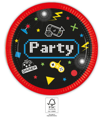 Gaming Party papírtányér 8 db-os 23 cm FSC, J-PNN93769