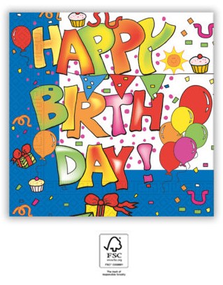 Happy Birthday Kokliko szalvéta 20 db-os 33x33 cm FSC, J-PNN94835