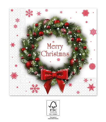 Karácsonyi Merry Xmas Wreath szalvéta 20 db-os 33x33 cm FSC, J-PNN95372