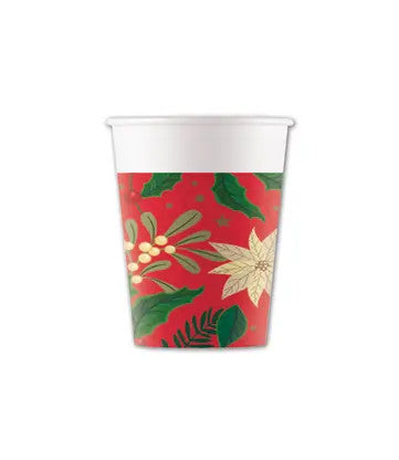 Karácsonyi Holly Poinsettia papír pohár 8 db-os 200 ml FSC, J-PNN95381