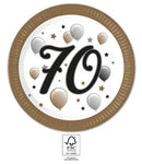 Happy Birthday 70 Milestone papírtányér 8 db-os 23 cm FSC, J-PNN95618