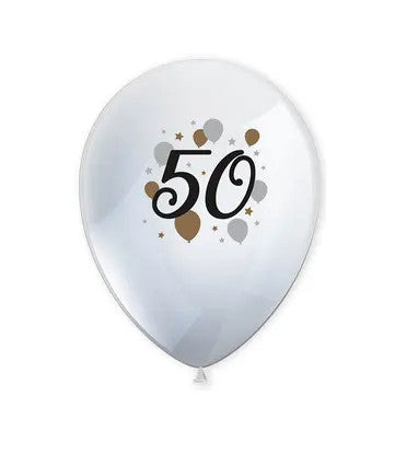 Happy Birthday 50 Milestone léggömb, lufi 6 db-os 11 inch (27,5 cm), J-PNN95624