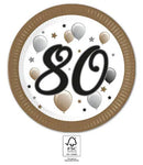 Happy Birthday 80 Milestone papírtányér 8 db-os 23 cm FSC, J-PNN95642
