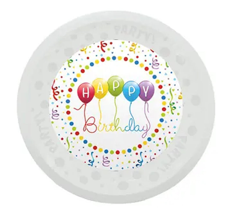 Happy Birthday Streamers micro prémium műanyag lapostányér 21 cm, J-PNN96285