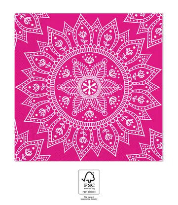 Mandala Fuchsia White szalvéta 20 db-os, 33x33 cm FSC, J-PNN96403