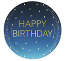 Happy Birthday Golden Blue papírtányér 8 db-os 23 cm FSC, J-PNN96620