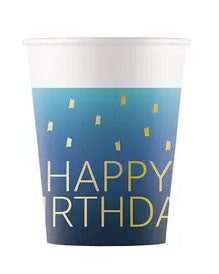 Happy Birthday Golden Blue papír pohár 8 db-os 200 ml FSC, J-PNN96621