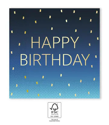 Happy Birthday Golden Blue szalvéta 20 db-os 33x33 cm FSC, J-PNN96622