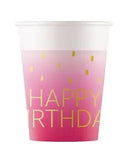 Happy Birthday Golden Pink papír pohár 8 db-os 200 ml FSC, J-PNN96624