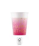 Happy Birthday Golden Pink papír pohár 8 db-os 200 ml FSC, J-PNN96624