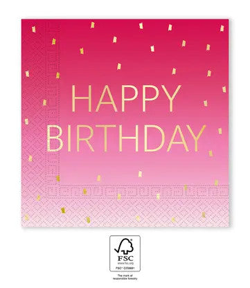 Happy Birthday Golden Pink szalvéta 20 db-os 33x33 cm FSC, J-PNN96625