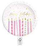 Happy Birthday Candles papírtányér 8 db-os 23 cm FSC, J-PNN96626