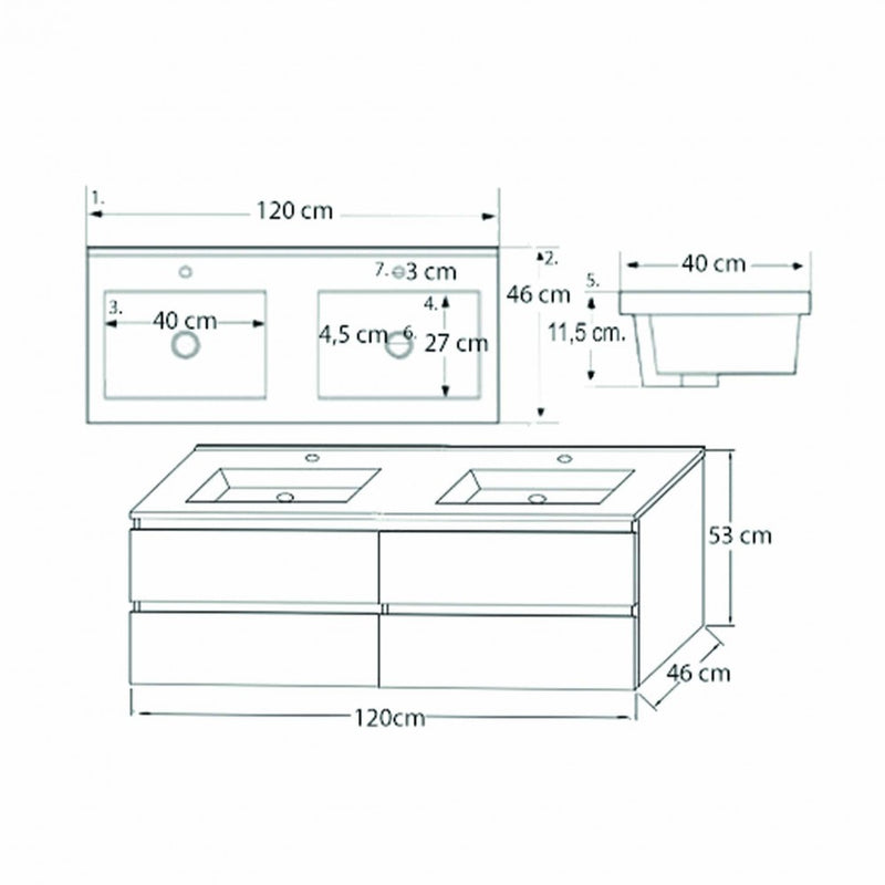Porto 120 alsó fürdőszoba bútor mosdóval antracit-country tölgy színben