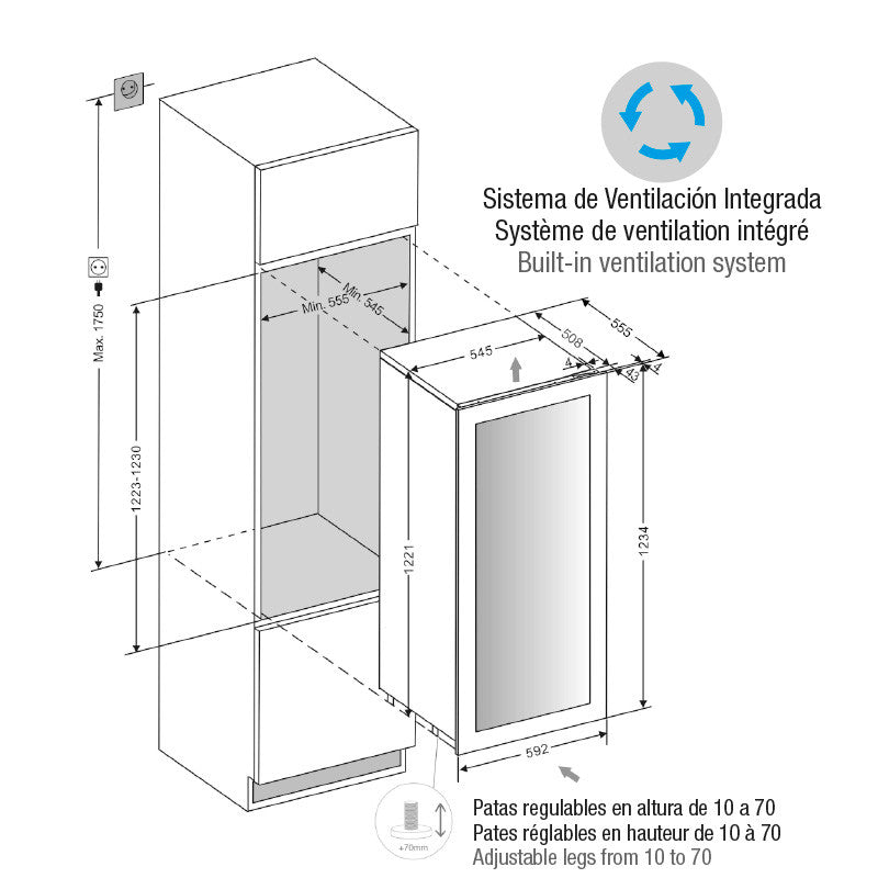 Pando PVMAV 124-70CRL borhűtő - beépíthető, inox, balos