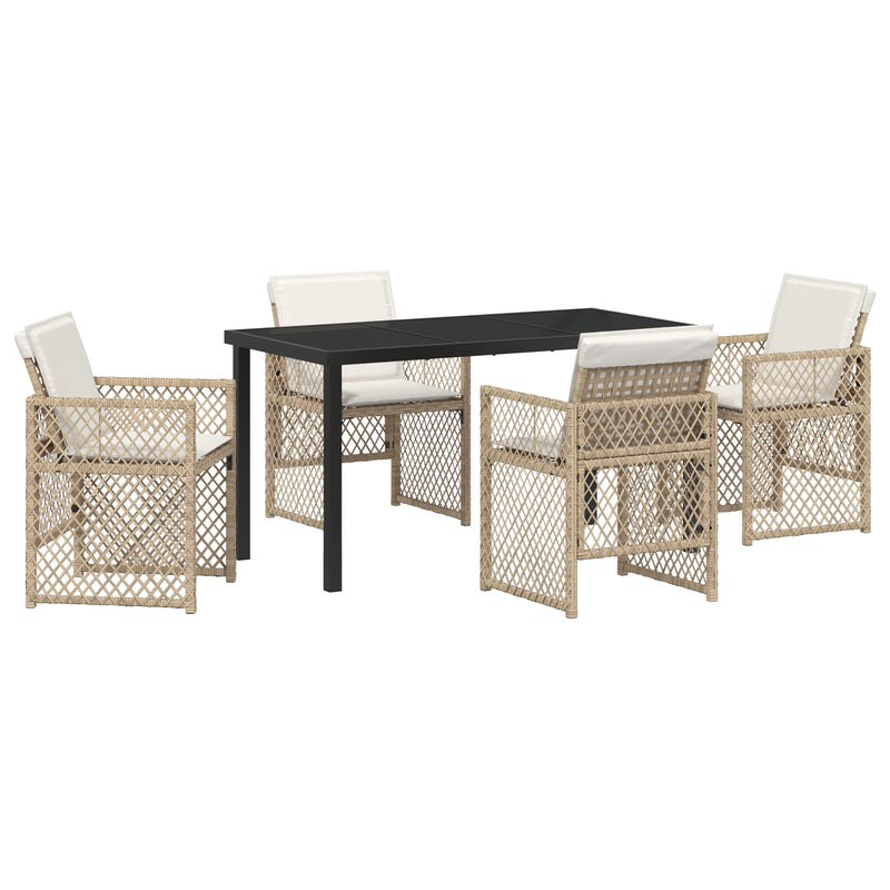 vidaXL 5 Részes Kerti Étkezőszett Párnákkal Bézs Poly Rattan, vidaXL Kerti Asztal Fekete 140x80x73 cm Edzett Üveggel