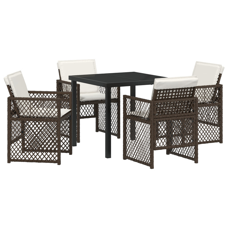 vidaXL 5 Darabos Kerti Étkezőgarnitúra Párnákkal Barna Poli Rattan, vidaXL Kerti Asztal Fekete 80x80x73 cm Edzett Üveg