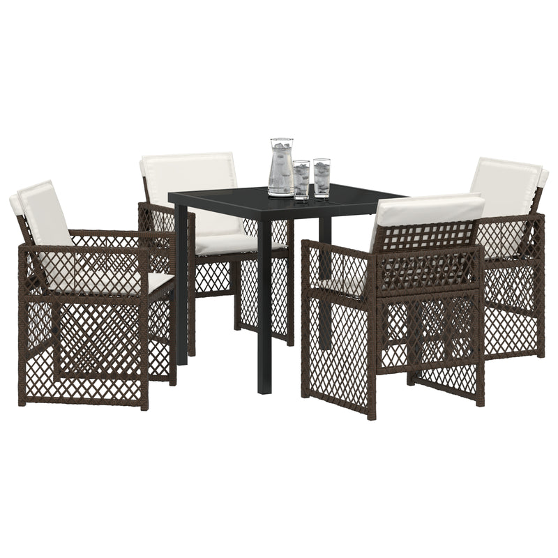 vidaXL 5 Darabos Kerti Étkezőgarnitúra Párnákkal Barna Poli Rattan, vidaXL Kerti Asztal Fekete 80x80x73 cm Edzett Üveg