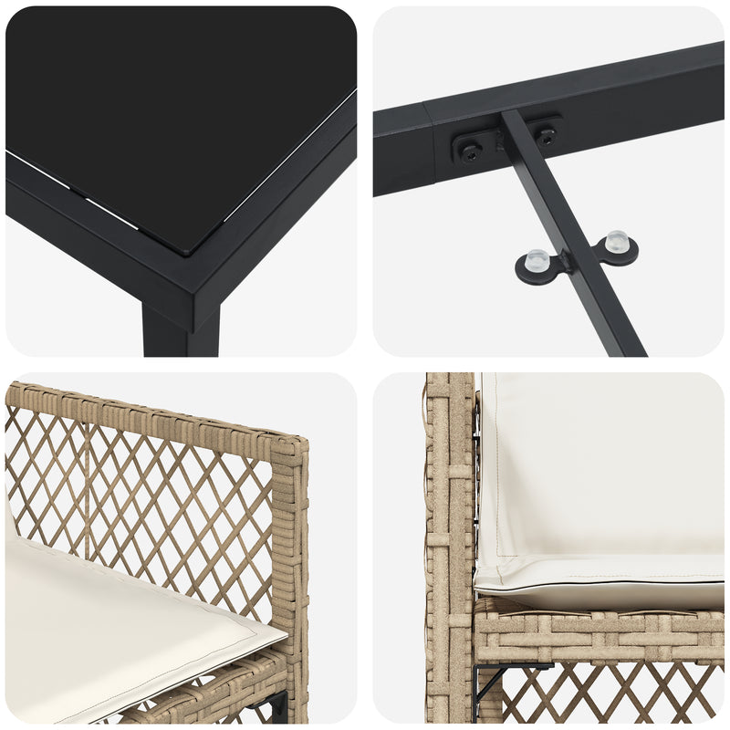 vidaXL 5 Részes Kerti Étkezőszett Párnákkal Bézs Poly Rattan, vidaXL Kerti Asztal Fekete 140x80x73 cm Edzett Üveggel