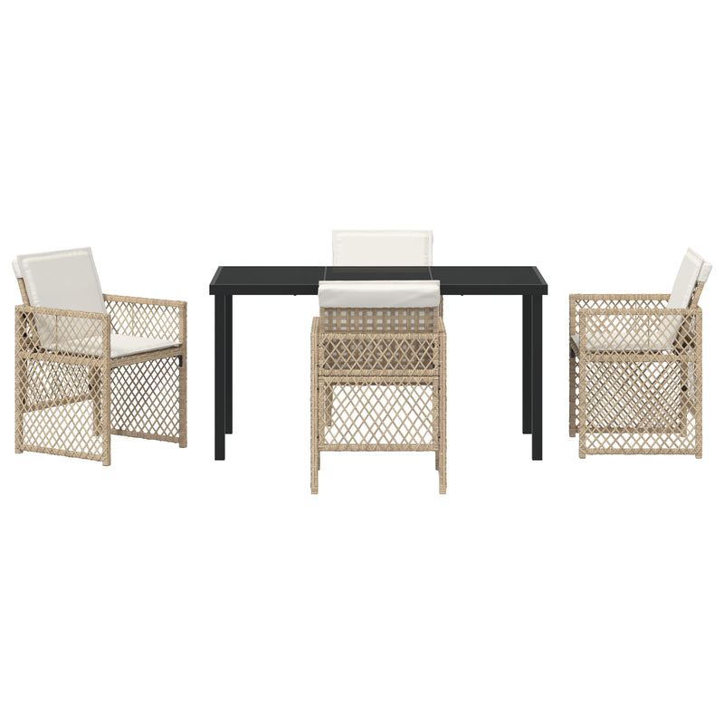 vidaXL 5 Részes Kerti Étkezőszett Párnákkal Bézs Poly Rattan, vidaXL Kerti Asztal Fekete 140x80x73 cm Edzett Üveggel