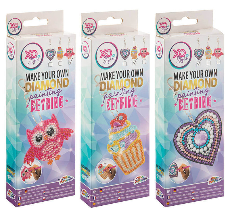 Gyémántfestés szett, kulcstartó, 3 féle változat (bagoly, muffin, szív)