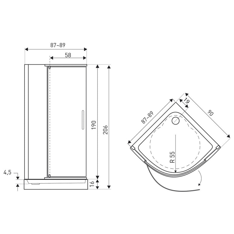 Splash Black 90 íves zuhanyabin zuhanytálcával