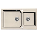 Laveo MILOS 2M 90 kétmedencés bézs gránit mosogató helytakarékos dugókiemelős szifonnal