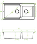 Laveo MILOS 2M 100 kétmedencés fehér gránit mosogató helytakarékos dugókiemelős szifonnal