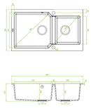 Laveo MILOS 2M 90 kétmedencés gránit szemcsés fekete mosogató helytakarékos dugókiemelős szifonnal