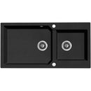 Laveo MILOS 2M 100 kétmedencés fekete gránit mosogató helytakarékos dugókiemelős szifonnal