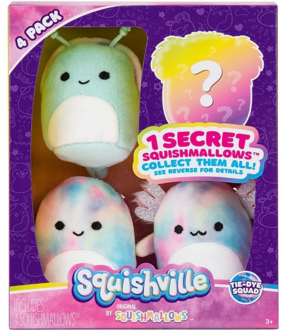 Squishville mini plüssök 4 db Tie-Dye Squad amely 1 db meglepi mini plüsst tartalmaz