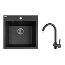 Laveo ALENA szemcsés fekete szett álló csappal, helytakarékos szifonnal