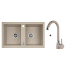 Laveo BARBADOS kétmedencés bézs szett álló csappal dugókiemelős helytakarékos szifonnal