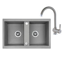 Laveo BARBADOS szürke kétmedencés szett álló csappal, dugókiemelős helytakarékos szifonnal