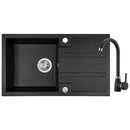 Laveo BARBADOS csepptálcás szemcsés fekete szett álló csappal dugókiemelős helytakarékos szifonnal