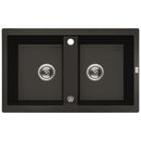 Laveo BARBADOS matt fekete kétmedencés mosogató dugókiemelős helytakarékos szifonnal