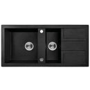 Laveo BARBADOS szemcsés fekete 1,5 medencés mosogató dugókiemelős helytakarékos szifonnal