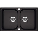 Laveo CELIA matt fekete kétmedencés mosogató dugókiemelős helytakarékos szifonnal