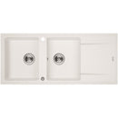 Laveo MEGALO kétmedence csepptálcás fehér mosogató dugókiemelős helytakarékos szifonnal