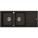 Laveo MEGALO kétmedence csepptálcás matt fekete mosogató dugókiemelős, helytakarékos szifonnal