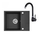 Laveo RAB MINI szemcsés fekete szett álló csappal, helytakarékos szifonnal, csaplyuktakaró dugóval