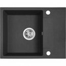 Laveo RAB MINI szemcsés fekete csepptálcás mosogató helytakarékos szifonnal, csaplyuktakaró dugóval