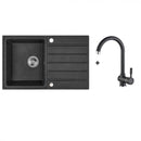 Laveo MARGARITA szemcsés fekete szett álló csappal, automata dugókiemelős, helytakarékos szifonnal