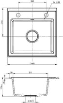 Laveo RINA egymedencés szürke mosogató csaplyukkal, automata dugókiemelős, helytakarékos szifonnal