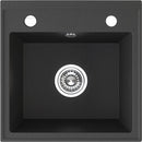 Laveo RINA egymedencés szemcsés fekete mosogató csaplyukkal, automata dugókiemelős, helytakarékos szifonnal