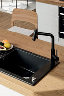 Laveo PIONIER minicsepptálcás szemcsés fekete mosogató automata dugókiemelős, helytakarékos szifonnal