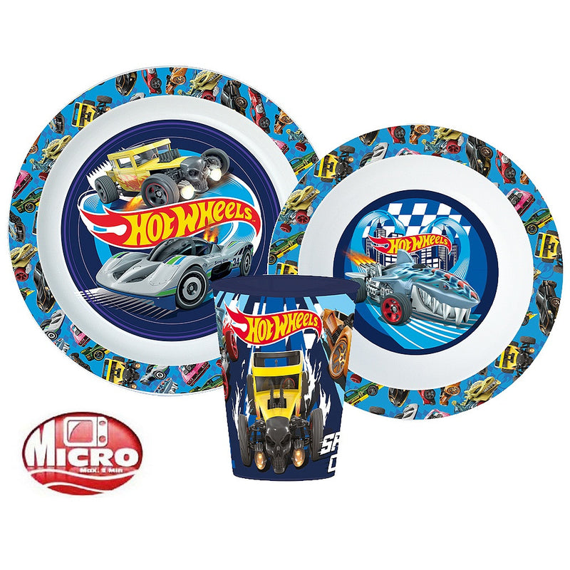Hot Wheels Blue Fire étkészlet, micro műanyag szett pohárral 260 ml, J-STF11167
