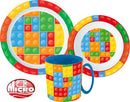 Bricks, Lego mintázatú étkészlet, micro műanyag szett bögrével 350 ml, J-STF22248