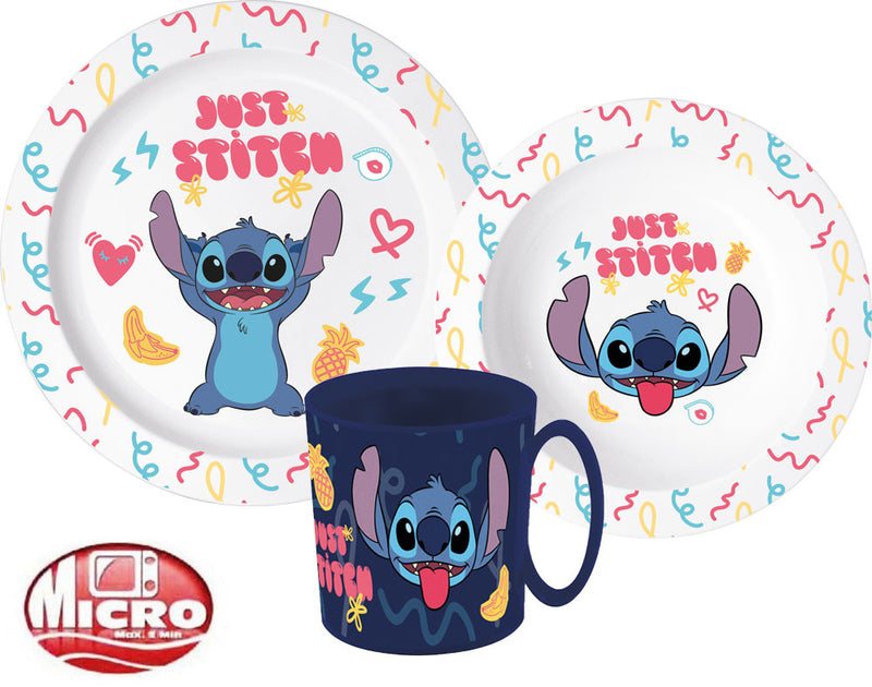 Disney Lilo és Stitch Palms étkészlet, micro műanyag szett bögrével 350 ml, J-STF22257