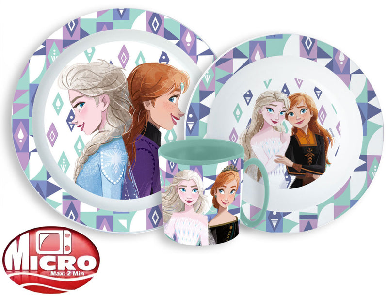 Disney Jégvarázs Ice Magic étkészlet, micro műanyag szett bögrével 350 ml, J-STF22261